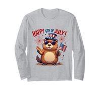 Felice 4 luglio Capybara tenendo hot dog e bandiera americana Maglia a Manica