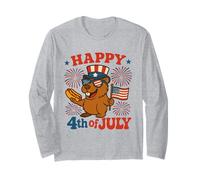 Felice 4 luglio Groovy Capybara Hot Dog e bandiera americana Maglia a Manica