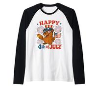 Felice 4 luglio Groovy Capybara Hot Dog e bandiera americana Maglia con Maniche Raglan