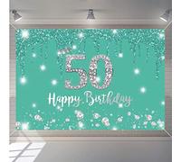 Felice 50 Anni di Compleanno Decorazione del Partito Banner a Sfondo per le Donne, 50 anni di Compleanno Tessuto Segno Poster, Turchese Fotografia Sfondo 50 Forniture per Feste di Compleanno, 150x90cm