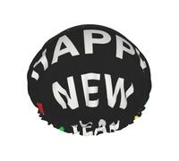 Felice Anno N, Cuffia da a impermeabile riutilizzabile a doppio strato per capelli lunghi da donna con palloncini colorati di fuochi d'artificio