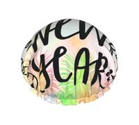 Felice Anno N, Cuffia da a impermeabile riutilizzabile a doppio strato per capelli lunghi da donna con fuochi d'artificio multicolori