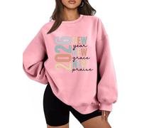 Felice Anno Nuovo 2026 Felpa Donna Manica Lunga 2026 Pile Pullover Vacanza Capodanno Party Outfit Top, rosa, 3XL