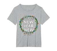 Felice Anno Nuovo, Capelli Nuovi, Idea Natalizia per Le Maglietta, Donna Plus-Size, Grigio Melange, 1X