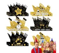 Felice Anno Nuovo, Cappelli di Capodanno - 18X Cappelli Corona Accessori per Capodanno - Accessori per foto di Capodanno, Decorazioni per il Buon Anno Nuovo, Tiara da festa in nero e oro per la