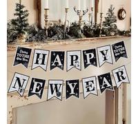 Felice Anno Nuovo Decorazioni Ciao 2026 Nero Argento Capodanno Banner Pre-Strung 2026 NYE Partito Sfondo Forniture per Casa Ufficio Scuola Luoghi di affari pubblici