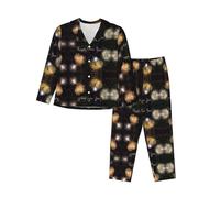 Felice Anno Nuovo Delle Donne A Maniche Lunghe Pigiama Set Top E Pantaloni Notte Sonno Relax Pigro Weekend, Nero , XXL
