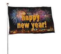 Felice Anno Nuovo Fuochi D'artificio Sopra La Città Bandiera 0,9 x 1,5 m Outdoor Garden Bandiere Banner Decor Per Cortile Portico Prato Fattoria
