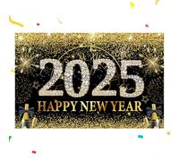 Felice anno nuovo sfondo tessuto - Accessori per foto di Capodanno Sfondo personalizzato per la cabina fotografica di Capodanno su striscione di Capodanno in oro nero | Sfondo fotografico Resistente