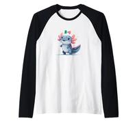 Felice Axolotl con Bandiera Messicana Maglia con Maniche Raglan