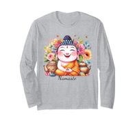 Felice Buddha Yoga Namaste con tè e Fiori Maglia a Manica