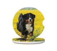 Felice cane da montagna bernese, Sottobicchieri per portabicchieri auto, confezione da 2, sottobicchieri in ceramica assorbente con base antiscivolo in sughero.