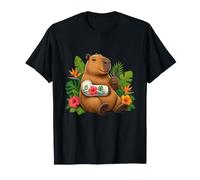Felice Capibara Giungla Tropicale Ibisco Sorriso Maglietta