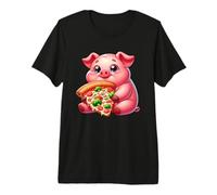 Felice Carino Maiale Godendo Pizza Italiano Fast Food Maglietta Premium