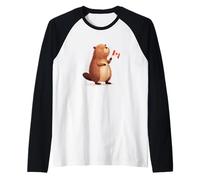 Felice Castoro con Bella Bandiera Canadese Maglia con Maniche Raglan