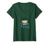 Felice Come Un Vongole Carino Ocean Pun Maglietta con Collo a V, Donna, Verde Foresta, XXL
