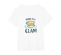 Felice Come Un Vongole Carino Ocean Pun Maglietta, Donna Plus-Size, Bianco, 6X