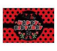 Felice Compleanno Sfondo 220x150cm Carino Sette Stella Coccinella Rosso Nero Tema Animale Fotografia Bambino Ragazza Ragazzo Festa di Compleanno Decorazione Banner