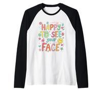 Felice di Vedere Il Tuo Volto Insegnante Disegnato a Mano Scarabocchio Variopinto Maglia con Maniche Raglan