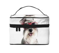 Felice divertente Cool Dog Schnauzer con occhiali da sole rossi isolati su sfondo bianco, Borsa per il trucco Borsa per cosmetici Borsa da viaggio portatile da viaggio Astuccio per matite