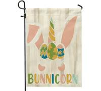 felice giorno di Pasqua giardino bandiera fattoria paese francese cavallo coniglio orecchio legno beige lino verticale Dimensioni standard decorazione prato vacanza doppia faccia Premium yard bandiera