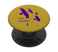 Felice Halloween Corvi In Volo Vettore Silhouette Viola PopSockets PopGrip Adesivo