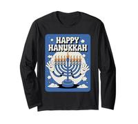 Felice Hanukkah Celebrazione Festiva Menorah Holiday Maglia a Manica