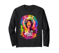 Felice Holi Festival India Colori Indù Donne Ragazze Bambini 2025 Maglia a Manica