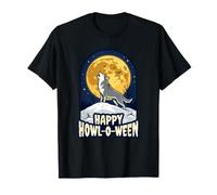 Felice Howl-O-Ween Howling At Moon Halloween Lupo Amante Maglietta