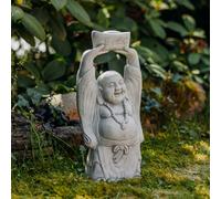 Felice monaco Buddha statua in pietra 41 cm 7 kg grigio cemento bianco antigelo