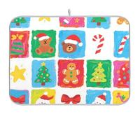 Felice Natale Orso Piatto Tappetino di Scarico per Cucina Contatore Scolapiatti Mat per Cucina Contatore Piatto Mat Asciugatura XL 18 x 24