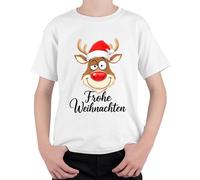 Felice Natale renna Rudolph Cappello di Natale Divertente Cartoon Unisex Bambini T-Shirt, bianco, 152