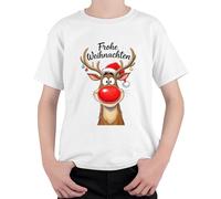 Felice Natale renna Rudolph naso rosso cappello di Natale carino unisex bambini t-shirt, bianco, 128