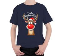 Felice Natale renna Rudolph naso rosso cappello di Natale carino unisex bambini t-shirt, blu navy, 140