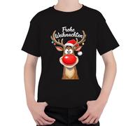 Felice Natale renna Rudolph naso rosso cappello di Natale carino unisex bambini t-shirt, Nero , 104