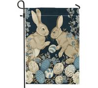 felice Pasqua bandiera giardino vintage chinoiserie blu fiore uova conigli elegante nero blu lino per benvenuto vacanze di Pasqua grande festa a doppia faccia cortile casa prato casa parete giardino