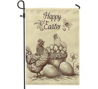 felice Pasqua bandiera giardino vintage fattoria pollo Gallo paese fiore uovo cesto beige lino prato arredamento doppio lato portico esterno campeggio recinzione parete famiglia casa decorazioni