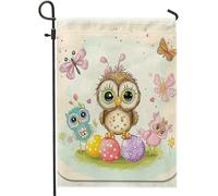 felice Pasqua giardino bandiera cartone animato gufo uccello natura farfalla bella Pasqua uovo beige lino prato arredamento doppio lato portico esterno campeggio recinzione parete famiglia casa