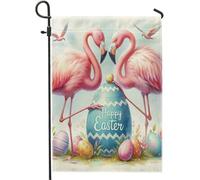 felice Pasqua giardino bandiera fenicottero uccello natura paesaggio fauna selvatica uovo tropicale blu rosa lino piccola mini vacanza doppio lato grande festa cortile casa prato parete interna