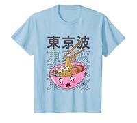 Felice Ramen Bowl Giapponese Kawaii Estetica Bambini Anime Ragazze Maglietta, Bambini, Celeste, 8 Anni