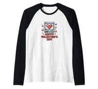 Felice San Valentino Pixel Gamer Cuore Maglia con Maniche Raglan