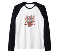 Felice San Valentino Pixel Gamer Cuore Maglia con Maniche Raglan