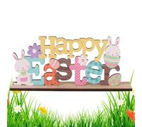 Felice segno della tavola di Pasqua - Decorazione di segni di coniglietto di fiori in legno di legno, decorazione della tavola del coniglietto di Pasqua in legno | Favore della vacanza decorazione