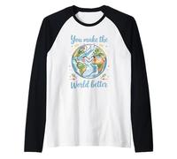 Felice Terra Fai Il Mondo Migliore Pianeta Positivo Maglia con Maniche Raglan