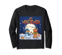Felice Winterween Natale Divertente Inverno Halloween Maglia a Manica