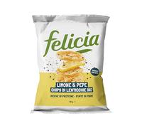 Felicia, Chips di Lenticchie e Patate Biologiche Pepe e Limone, Snack Croccante e Speziato, Ricco di Proteine, Formato 50g (Confezione da 6)