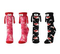 Feliciay 2 paia divertenti calze magnetiche per le coppie, unisex coppia magnetica mano in mano calzini, 3D paio calzini con le mani, coppia calzini per regalo San Valentino (nero + rosa)