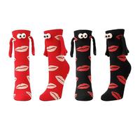 Feliciay 2 paia divertenti calzini magnetici per coppie, coppia unisex mano magnetica in calze a mano, 3D calzini di coppia con le mani, coppia calzini per regalo San Valentino (nero + rosso)