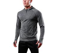 FELiCON T-Shirt con Cappuccio a Maniche Lunghe con Zip da Uomo Felpa ad Asciugatura Rapida da Corsa da Jogging T-Shirt da Uomo Strato di Base Abbigliamento Sportivo Felpa con Cappuccio