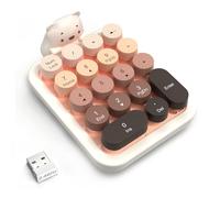 FELiCON Wireless Numeric Keypad, Mini Tastierino Numerico Portatile con Tasti Rotondi Retrò 18 e Ricevitore USB 2.4G, Cover Rimovibile in Silicone a Forma di Orsetto per PC, Laptop, Win, Mac - MilkTea